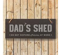 eBuyGB Dad's Shed Sign, Hanging Rectangle Slate Door Sign, 25x10cm Laser Engraved Do Not Disturb Genius At Work Plaque for Dad, Grey