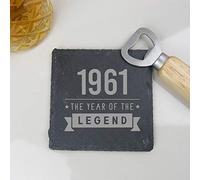 eBuyGB Drinks Mat, Placemat Engraved Square Coaster-1961 Year of The Legend Design-60th Birthday, Men-Sixtieth Gift for Dad, Uncle, Brother, Slate