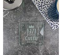 eBuyGB Drinks Mat, Placemat Engraved Square Coaster-1971 This Queen was Born Design-50th Women, Her-Fiftieth Birthday Gift for Mum, Glass