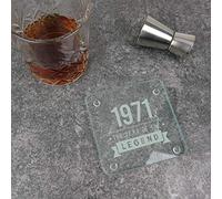eBuyGB Drinks Mat, Placemat Engraved Square Coaster-1971 Year of The Legend Design-50th Birthday, Men-Fiftieth Gift for Dad, Uncle, Brother, Glass