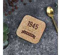 eBuyGB Engraved 1945 Year of The Legend Square Cork Coaster, 80th Milestone Birthday Gift for Men, Eightieth Gift for Him