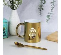 eBuyGB Engraved 1955 This Queen was Born Metallic Gold Coffee Mug, 70th Milestone Birthday Gift for Women, Seventieth Gift for Her, 350 ml