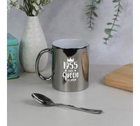 eBuyGB Engraved 1955 This Queen was Born Metallic Silver Coffee Mug, 70th Milestone Birthday Gift for Women, Seventieth Gift for Her, 350 ml