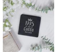 eBuyGB Engraved 1995 This Queen Was Born Square Slate Coaster, 30th Milestone Birthday Gift for Women, Thirtieth Gift for Her