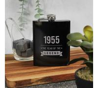 eBuyGB Engraved Black Metal Hip Flask 1955 The Year of The Legend, 70th Birthday Gifts for Men, Milestone Seventieth Gift for Men, 7oz Whisky Flask