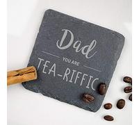 eBuyGB Engraved Drinks Slate Coaster, Tea-Riffic, Fathers Day, Dad Birthday Gift, Stoneware