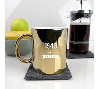 eBuyGB Engraved Metallic Shiny Gold Coffee Mug -1943 Year of The Legend Design - 80th Birthday Gifts for Him, Men - 370ml Tea Cup, Gift for Dad, Grandad, Friend