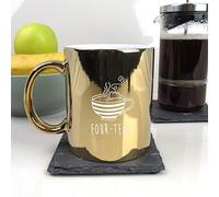 eBuyGB Engraved Metallic Shiny Gold Coffee Mug -Four-Tea Design - 350ml Tea Cup, 40th Milestone Birthday Gifts for Men, Him - Fourtieth Gift for Friend, Brother, Son, Dad, Husband