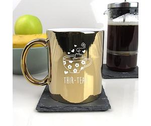 eBuyGB Engraved Metallic Shiny Gold Coffee Mug -THIR-Tea Design - 350ml Tea Cup, 30th Birthday Gifts for Women, Her - Thirtieth Birthday Gift for Mum, Friend, Sister, Auntie