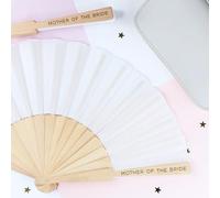 eBuyGB Engraved Mother of the Bride White Wooden Wedding Role Folding Fan, Hen Party Accessories for Bride To Be, Hen Do Decorations - 42.5cm x 23cm (Font 2)