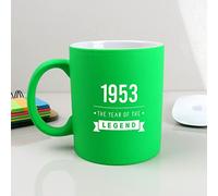 eBuyGB Engraved Neon Green Coffee Mug -1953 Year of The Legend Design - 70th Birthday Gifts for Him, Men - 310ml Tea Cup, Gift for Dad, Grandad, Friend