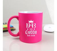 eBuyGB Engraved Neon Pink Coffee Mug -1943 This Queen was Born Design - 310ml Tea Cup, 80th Birthday Gifts for Women, Her - Eightieth Birthday Gift for Grandma, Mum, Sister, Auntie