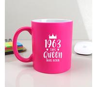 eBuyGB Engraved Neon Pink Coffee Mug -1963 This Queen was Born Design - 310ml Tea Cup, 60th Birthday Gifts for Women, Her - Sixtieth Birthday Gift for Grandma, Mum, Sister, Auntie, Friend