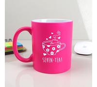 eBuyGB Engraved Neon Pink Coffee Mug -Seven-Tea Design - 310ml Tea Cup, 70th Birthday Gifts for Women, Her - Seventieth Birthday Gift for Mum, Grandma