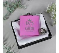 eBuyGB Engraved Pink Metal Hip Flask 1975 The This Queen was Born, 50th Birthday Gifts for Women, Milestone Fiftieth Gift for Her, 7oz Whisky Flask