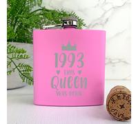 eBuyGB Engraved Pink Stainless Steel Hip Flask -1993 This Queen was Born Design - 30th Birthday Gifts for Women, Her - Thirtieth Birthday Gift for Mum, Sister, Auntie, Friend - 6oz Drinks Canteen