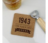 eBuyGB Engraved Square Cork Coaster -1943 Year of The Legend Design - 80th Birthday Gifts for Him, Men - Gift for Dad, Grandad, Friend - Drinks Mat, Placemat