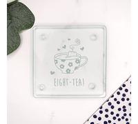 eBuyGB Engraved Square Glass Coaster -Eight-Tea Design - 80th Birthday Gifts for Women, Her - Eightieth Birthday Gift for Mum, Grandma - Drinks Mat