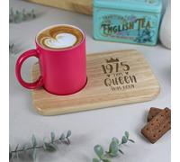 eBuyGB Engraved Tea & Biscuit Board, 1975 This Queen was Born, 50th Milestone Birthday Gifts for Women, Fiftieth Birthday Gift for Her, Wooden
