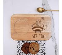 eBuyGB Engraved Tea & Biscuit Board -"SIX-TEA" Design - Wood Coffee Treat Board, 60th Milestone Birthday Gifts for Men, Him - Sixtieth Gift for Friend, Grandad, Dad, Husband, Brown