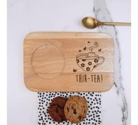 eBuyGB Engraved Tea & Biscuit Board -THIR-Tea Design - Wood Coffee Treat Board, 30th Birthday Gifts for Women, Her - Thirtieth Birthday Gift for Mum, Friend, Sister, Auntie, Brown
