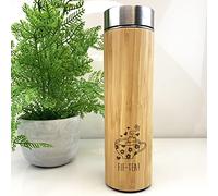 eBuyGB Engraved Wooden Travel Flask -FIF-Tea Design - 500ml Coffee/Tea Cup, Mug, 50th Birthday Gifts for Women, Her - Fiftieth Birthday Gift for Mum, Friend, Sister, Grandma