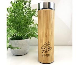eBuyGB Engraved Wooden Travel Flask -SIX-Tea Design - 500ml Coffee/Tea Cup, Mug, 60th Birthday Gifts for Women, Her - Sixtieth Birthday Gift for Mum, Grandma