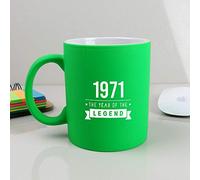 eBuyGB Fiftieth Gift for Dad Engraved Neon Green Coffee Mug-1971 Year of The Legend Design-50th Birthday, Men-310ml Tea Cup, Ceramic