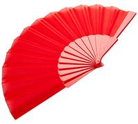 eBuyGB Folding Handheld Pretty Hand Fan Wedding Party Accessory Pocket Sized Fan DIY Decoration, Summer Holidays, Home Décor,Red,Pack of 10