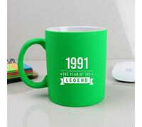 eBuyGB Fortieth Gift for Dad Engraved Neon Green Coffee Mug-1991 Year of The Legend Design-30th Birthday, Men-310ml Tea Cup, Ceramic