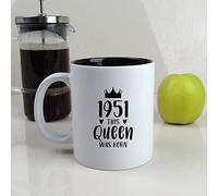 eBuyGB Gift for Mum Engraved Black Reveal Coffee Mug-1951 This Queen was Born Design-350ml Tea Cup, 70th Birthday Women, Her, Ceramic