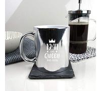eBuyGB Gift for Mum Engraved Metallic Shiny Silver Coffee Mug-1941 This Queen was Born Design-350ml Tea Cup, 80th Birthday Women, Her, Ceramic