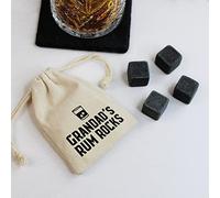 eBuyGB Grandad's Rum Rocks with Cotton Drawstring Bag & 4 Soapstone Reusable Ice Cubes, Whiskey Stones for Father's Day, Birthday Gift for Him, Dad