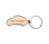 eBuyGB Just Passed Keyring, Car Shaped Number Plate Keychain, Laser Engraved “JU5T PAS5ED”, New Driver Gift, Bamboo & Metal Car Keyring, Passed Driving Test Gift