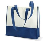eBuyGB Ladies Large Two Tone Summer Shopping Shopper Handbag Canvas & Beach Tote Bag, Blue/Beige