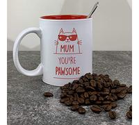 eBuyGB Laser Engraved Coffee, 350ml Red Reveal Mug, Pawsome Mum, Birthday, Mother's Day Gift from Cat Present, Ceramic, 350 milliliters