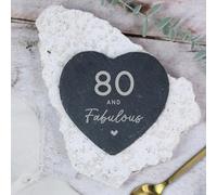 eBuyGB Laser Engraved Heart Slate Coaster, 80 & Fabulous Milestone Birthday, 80th Birthday Gift for Her, Grandma, Mum, Auntie, Drinks Coaster