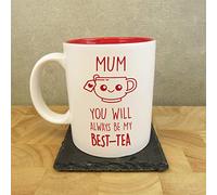 eBuyGB Laser Engraved Mum You Will Always Be My Best (Bestie) -Coffee, 350ml Red Reveal Funny Mug, Birthday, Mother's Day, Tea Pun Gift, Ceramic, 350 milliliters