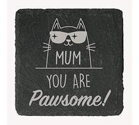 eBuyGB Laser Engraved, Slate Square Coaster, Pawsome Mum, Birthday, Mother's Day Gift, Cat Lovers Present
