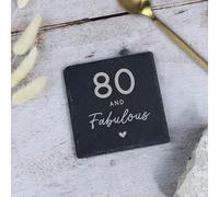 eBuyGB Laser Engraved Square Slate Coaster, 80 & Fabulous Milestone Birthday, 80th Birthday Gift for Her, Grandma, Mum, Auntie, Drinks Coaster