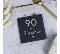 eBuyGB Laser Engraved Square Slate Coaster, 90 & Fabulous Milestone Birthday, 90th Birthday Gift for Her, Grandma, Mum, Auntie, Drinks Coaster