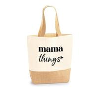 eBuyGB Mama Things, New Mum Mother's Day Gift, Mum Jute Bag, Mum Things Tote Bag, Mama Stuff Bag, New Mom Bag, Canvas Bag (Large)