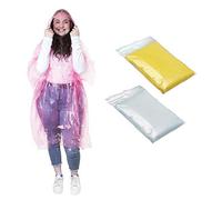 eBuyGB Men's Emergency Water Proof Rain Ponchos with Hoods, Transparent, Pink & Yellow, X-Large, Pack of 9