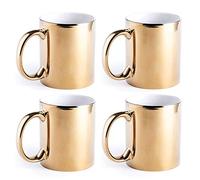 eBuyGB Metallic Large 350ml Ceramic Tea Coffee Mugs, Set of 4 (Gold)