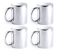 eBuyGB Metallic Large 350ml Ceramic Tea Coffee Mugs, Set of 4 (Silver)