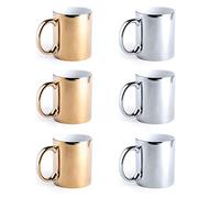 eBuyGB Metallic Large 350ml Ceramic Tea Coffee Mugs - Set of 6 (Mixed)