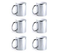 eBuyGB Metallic Large 350ml Ceramic Tea Coffee Mugs - Set of 6 (Silver)