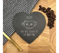 eBuyGB Mum You Will Always Be My Best-Tea (Bestie) - Laser Engraved Heart Slate Coaster, Funny Gifts, Birthday, Tea Pun Gift - Drinks Mat