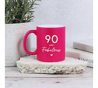 eBuyGB Neon Pink Mug, 90 & Fabulous Ceramic Coffee Cup, Milestone Birthday, 90th Birthday Gift for Her, Nan, Mum, Auntie