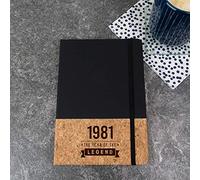 eBuyGB Notepad Engraved Black A5 Notebook-1981 Year of The Legend Design-40th Birthday, Men-Fortieth Gift for Dad, Uncle, Brother, Cork